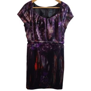 Tahari Purple Floral Sheath Dress with Red Highlights